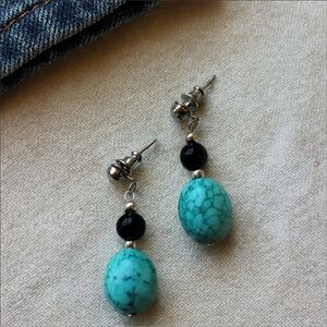 Turquoise Boho Dangle Earrings Lightweight Oval Bead